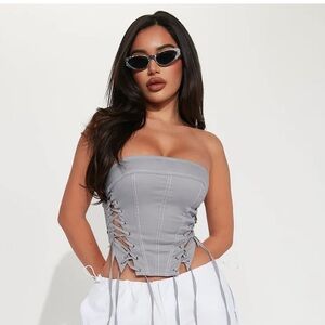 madilyn lace up corset top grey